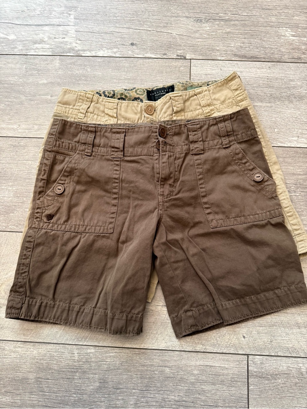 Sanctuary Beige & Brown Cargo Shorts